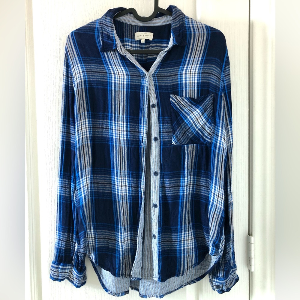 Lucky Brand Blue and White Plaid Casual Shirt